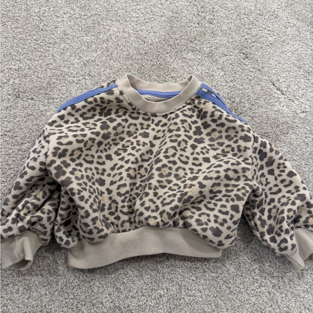 Kids Leopard Print Sweatshirt with Blue Stripes